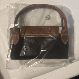 Longchamp Le Pliage small Top Handle Mini Shoulder Bag Black New Leather Nylon